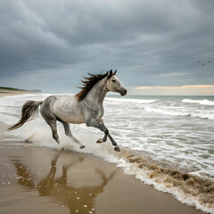 Fototapeta premium horse running on sea