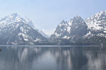 Hiking in the stunning mountain and lake scenery in the Grand Teton National Park, Wyoming