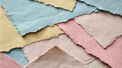 Fototapeta premium A close-up view of a collection of colorful, torn paper sheets showcasing a unique texture and a range of hues