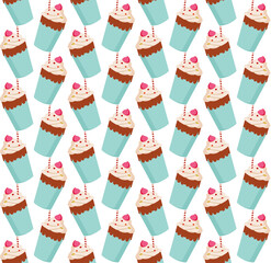 seamless pattern with cupcakes isolated on white in flat stile Vector illustration. Concept design for wallpaper, banner, graphic and web design