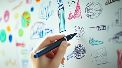 Hand Drawing on Whiteboard with Black Marker