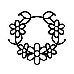 flower crown icon, singles awareness line art, self-love icon - simple black line art icon of flower crown, for singles awareness day celebrations. self-love vector icon.