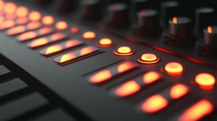 Illuminated control panel, buttons, and knobs.