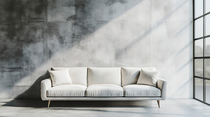 Loft Interior with Boucle Sofa and Minimalist Aesthetic Design