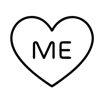 recommend clip art: heart with me text icon, singles awareness line art, self-love icon - simple black line art icon of heart with me text, for singles awareness day celebrations. self-love vector icon.