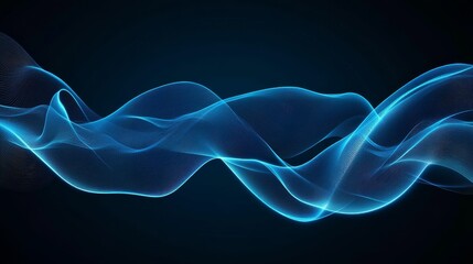 Abstract blue wave, glowing lines, dark background.
