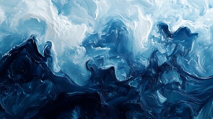 Fototapeta premium Abstract blue and white swirling paint texture.