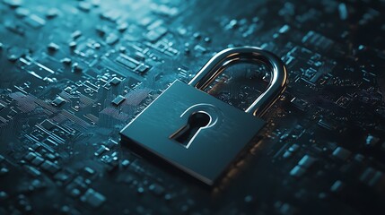 A metallic padlock on a digital circuit background, symbolizing security and data protection.
