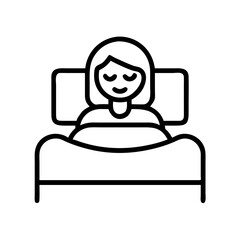 relaxing in bed icon, singles awareness line art, self-love icon - simple black line art icon of relaxing in bed, for singles awareness day celebrations. self-love vector icon.