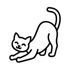 stretching cat icon, singles awareness line art, self-love icon - simple black line art icon of stretching cat, for singles awareness day celebrations. self-love vector icon.