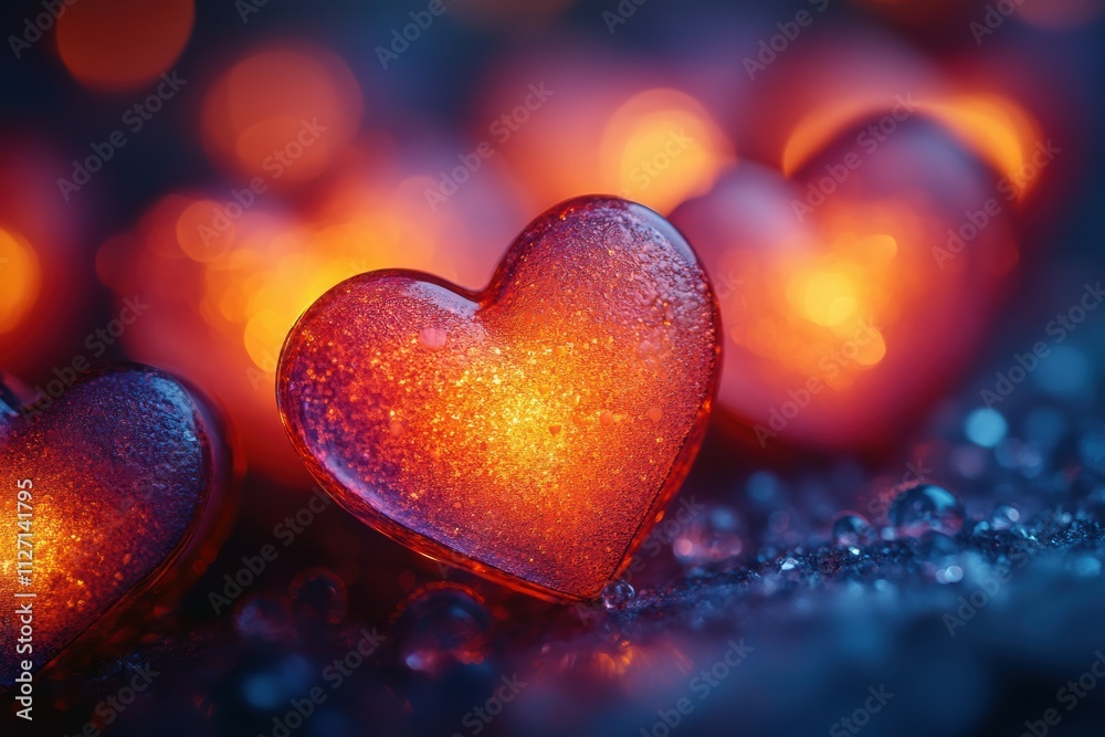 Poster abstract colorful hearts in glowing bokeh patterns, creating depth and vibrancy for digital projects