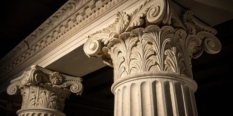 Obraz premium The intricate carvings of a classical column's capital, showcasing the artistry and craftsmanship of ancient architecture