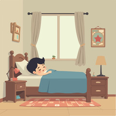 Children Sleeping illustration vector design, Boy Sleeping in bedroom