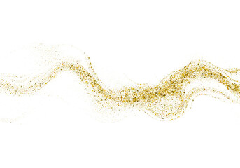 Scattered gold particles in the shape of a wave. A festive design element.