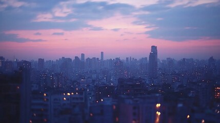 Fototapeta premium City skyline at twilight, soft focus.
