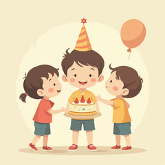 Children Celebrating birthday party vector, illustration icon design