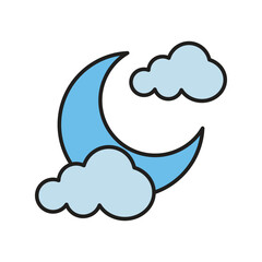 cloudy night color line icon with white background vector stock illustration