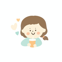 Girl Drinking milk illustration vector design logo and icon design