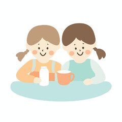 Girls Drinking milk illustration vector design, logo and icon design