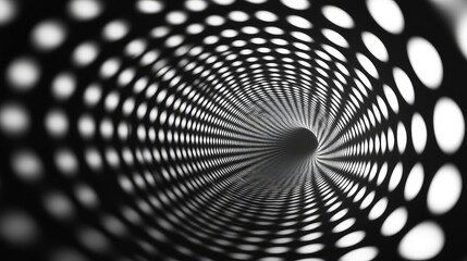 Abstract Monochrome Halftone Background with Tunnel Design and Spiral Circles