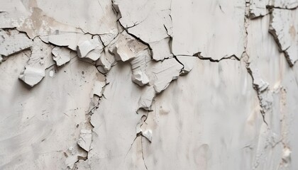 Fototapeta premium Close-up shot of white cracked wall with peeling paint , texture, abandoned, old, weathered, distressed