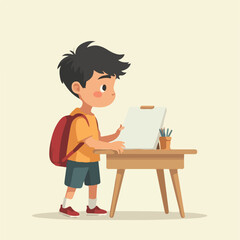Boy is preparing his self for School, kids vector and illustration design