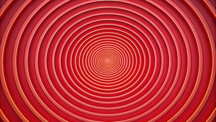 A vibrant red and orange circular design that creates a sense of depth and perspective