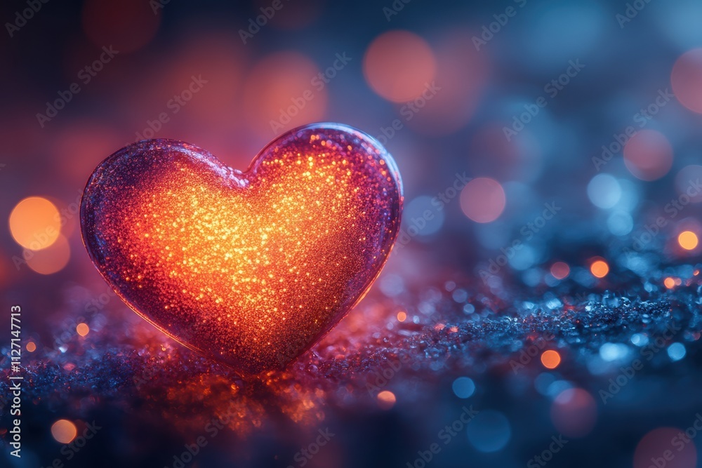Poster abstract glowing heart bokeh with artistic patterns and smooth light transitions, ideal for branding