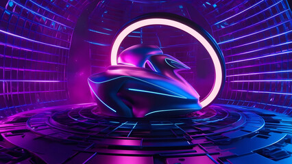 Futuristic vehicle in neon light