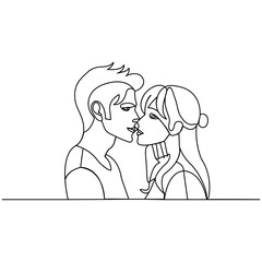 Couple kissing with man woman romance couple relationship  continuous one line drawing  outline vector illustration icon