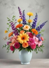 Colorful flower arrangement in watercolor style, flower arrangement, watercolor