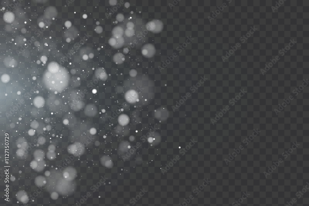 Poster Holiday bokeh and glitter effect with bright dust particles and glare isolated on transparent background. Vector star cloud with glare and glitter.