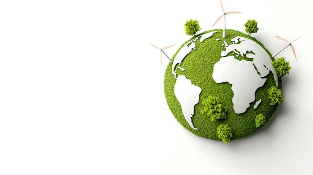 Environmental dashboard, with layered graphics of CO2 emissions and renewable energy growth on a globe.