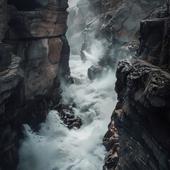 Raging Rapids in Narrow Rocky Canyon