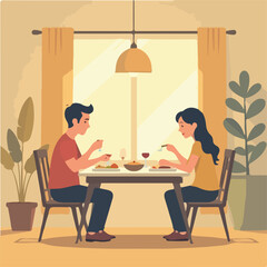Couple illustration vector design, Couple eating in restaurant, couple vector