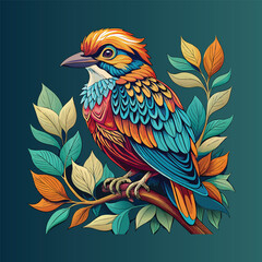 Obraz premium Vibrant Exotic Bird on a Branch: A Stunning Illustration bird on a branch
