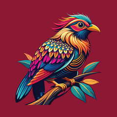 Fototapeta premium Vibrant Exotic Bird on a Branch: A Stunning Illustration 