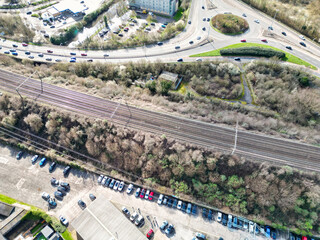 Watford City of England Great Britain. March 3rd, 2024 During Day. High Angle Footage Was Captured on March 3rd, 2024 During Bright Sunny Day. Watford City is Located at North London City.