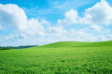 Tranquil green hills open grassland nature photography bright sky wide angle minimalist landscape for relaxation