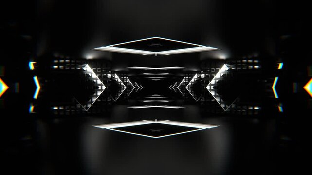 Black and White Neon Squares Amazing Endless Tunnel Background VJ Loop in 4K