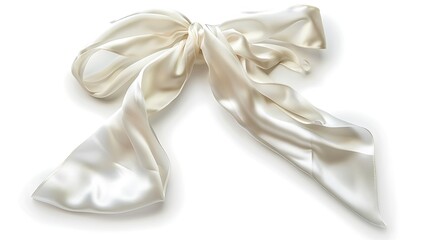 A luxurious white silk ribbon, tied into a bow, isolated on a white background.