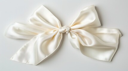 A luxurious white silk ribbon, tied into a bow, isolated on a white background.