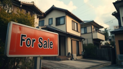 Obraz premium Japanese Townhouses For Sale - Property Sign in Residential Area