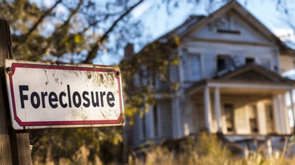 Obraz premium Foreclosure Sign in Front of Abandoned House