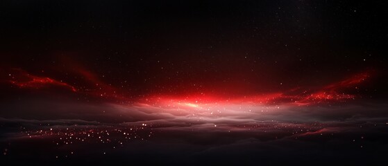Digital art piece that appears to be a night sky with a dark background. the sky is filled with stars and the sun is shining brightly in the center, creating a red glow that illuminates the scene.