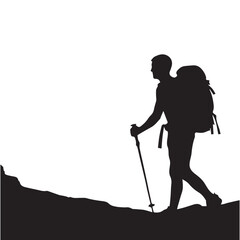 Hiking man Silhouettes. hiker with rucksacks and backpack silhouette.