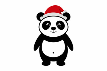 Christmas Panda in Tall Hat Silhouette Icon, a panda wearing christmas tall hat icon silhouette on white background .Christmas panda icon, panda silhouette art.