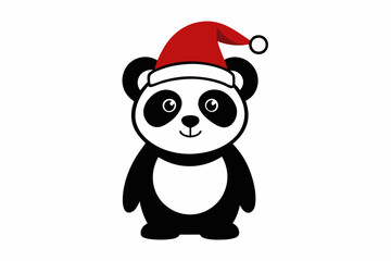 Christmas Panda in Tall Hat Silhouette Icon, a panda wearing christmas tall hat icon silhouette on white background .Christmas panda icon, panda silhouette art.