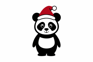 Christmas Panda in Tall Hat Silhouette Icon, a panda wearing christmas tall hat icon silhouette on white background .Christmas panda icon, panda silhouette art.