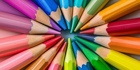 Naklejka premium A colorful array of sharpened pencils forming a vibrant circle.